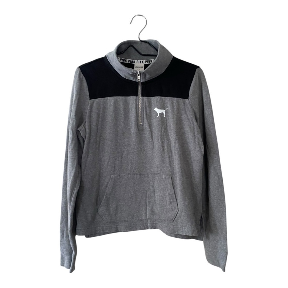 PINK Victoria's Secret Gray and Black Quarter Zip Sweatshirt Women’s Size Small